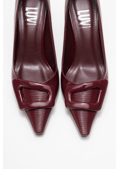 Luvishoes Luvi Shoes Astra Bordo Çizgili Tokalı Kadın Topuklu Ayakkabı Bordo