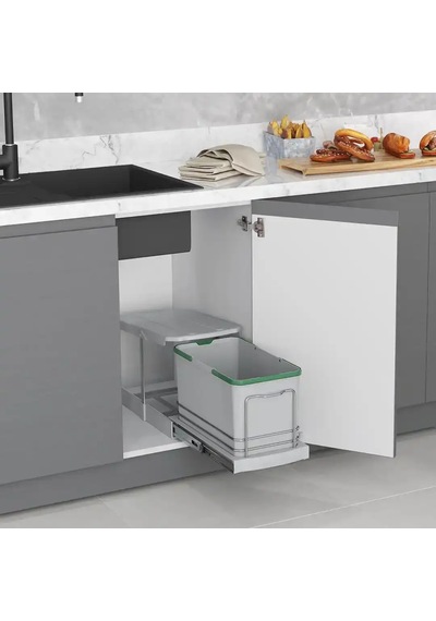 Starax Teleskopik Raylı Plastik Gövde Çöp Kovası Gri 16 Litre Modül 40cm S-2573-g