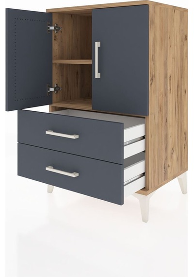 Hyperion Komodin 2 Raflı 2 Çekmeceli 2 Kapaklı 60x44x96 Çam-a... Çam