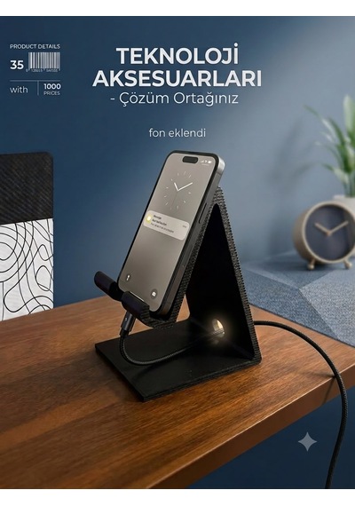 Telefon Tutucu Şarj Kablosu Takılabilir Telefon Standı Siyah