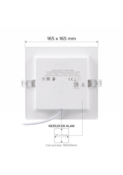 Philips 11.5w 1250 Lumen 6500k Beyaz Işık Kare Spot Kesim Yeri 125x125 Mm