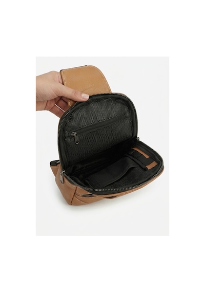 Levano Leather %100 Hakiki Dana Derisi Renkli Göğüs Çantası Çok Bölmeli Çapraz Body Bag & Omuz Çantası 32x20 Cm Kahverengi