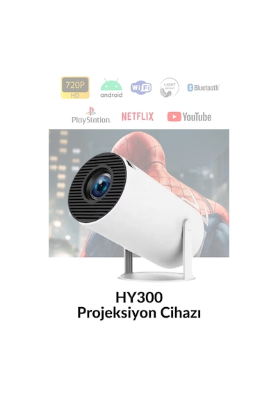 Wearfitpro Hy300-1 Taşınabilir Projektör 1080p Android Son Sürüm Kablosuz Bağlantı Mini Ev Sineması 4k Yansıtma