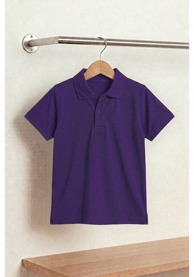 Nacar Store Unisex Çocuk Polo Yaka Kısa Kollu Lakost Tişört Okula Dönüş Mor
