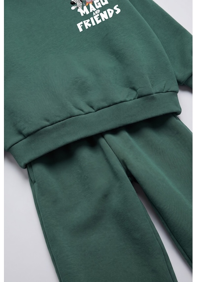 Çocuk Pamuklu Magu Friends Baskılı Yeşil Sweatshirt Ve Eşofman Altı Takımı