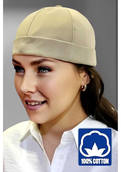 Unisex %100 Pamuklu Docker Şapka Bej