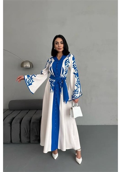 Neşeli Butik Kadın Atlas Kumaş Düğme Detaylı Elbise Nbms2507 Mavi