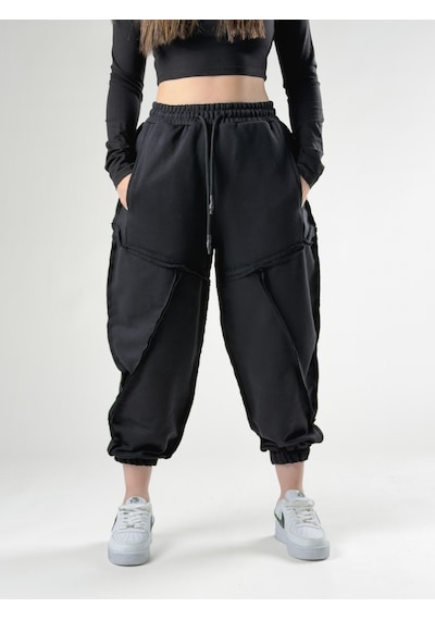 Cocopelli Dikiş Detaylı Siyah Kadın Jogger Pantolon Coc2758 Siyah