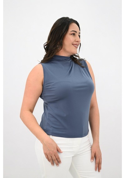 Kadın Büyük Beden Drape Detaylı Dik Yaka Bluz 1851-25 001