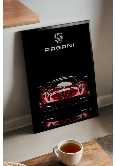 Pagani Huayra Siyah Ahşap Çerçeveli Poster, Dekoratif Araba Duvar Tablosu