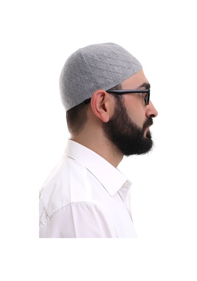 Gri Kışlık Çapraz Desenli Dokuma Takke Gri