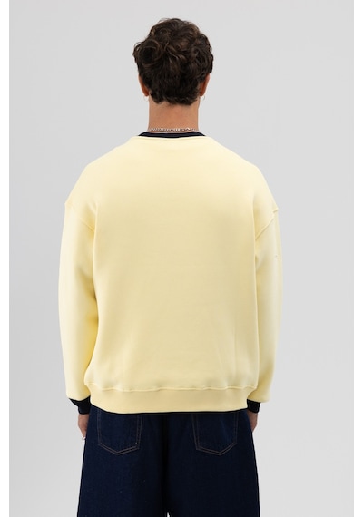 Vamos Oversize Bisiklet Yaka Baskılı Sweatshirt V70-91 Sarı