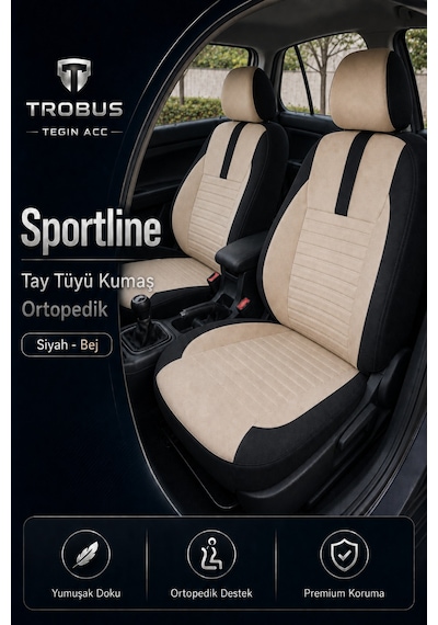 Fiat Doblo 2010-2024 Uyumlu Sportline Serisi Bej Siyah Oto Koltuk Kılıfı
