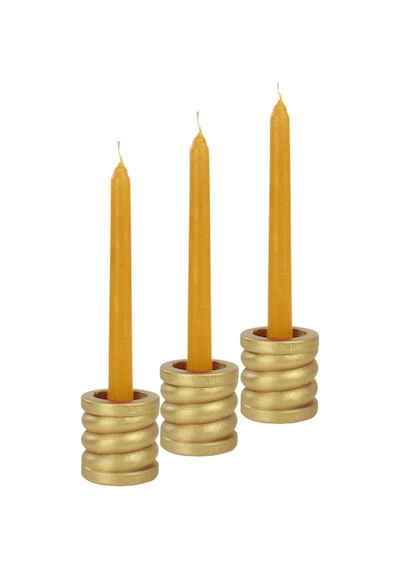 Eskitme Mumluk Şamdan 3 Adet Tealight Ve İnce Mum Uyumlu Spiral Model - Altın