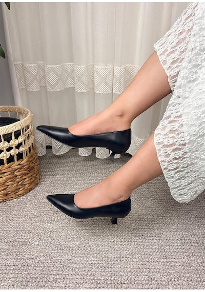 Asmi Shoes Kadın Moni Siyah Cilt 3 Cm Topuklu Ayakkabı