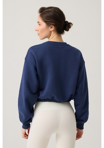 Los Ojos Lacivert Geniş Kalıp Beli Büzgülü Crop Sweatshirt Cropped Pullover Lacivert Lacivert
