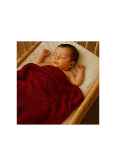 Kız Ve Erkek Bebek Için Triko Örgü Bebek Battaniyesi 85cm X85cm %100 Pamuk Kotonel Bordo Bordo