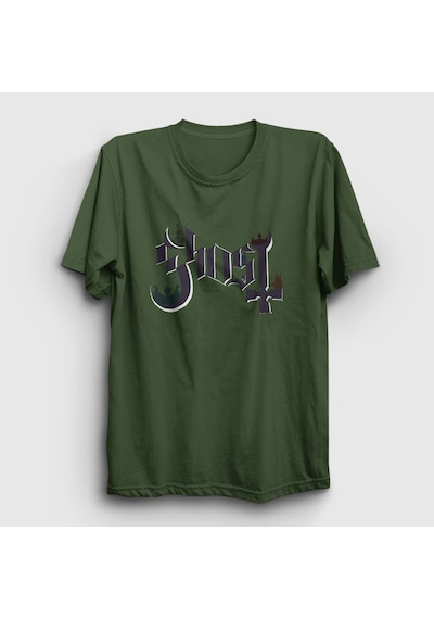 Presmono Unisex Logo Ghost T-shirt Haki