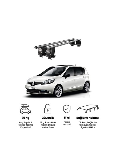 Royal Renault Grand Scenic 2013-2016 Uyumlu Gri Kilitli Ara Atkı Port Bagaj Tavan Barı