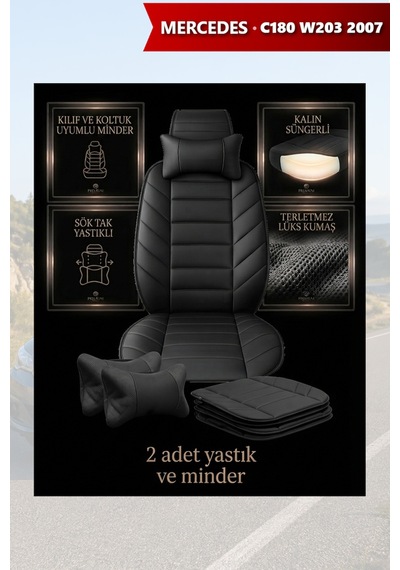 C180 W203 2007 Uyumlu Siyah Renk Lüks Premium 2 Adet Minder Ve Yastık