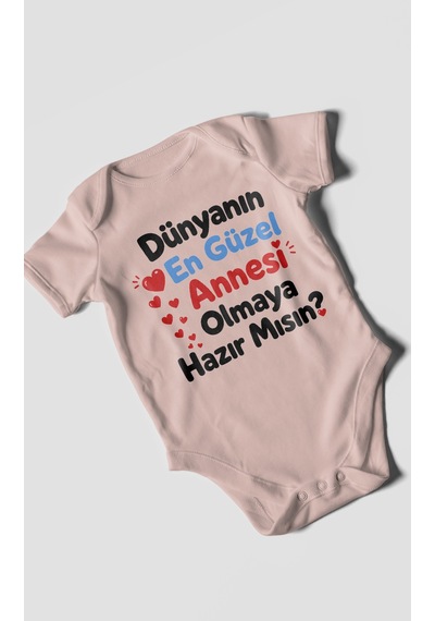 Morivokids Anneye Özel Kısa Kollu Bebek Body %100 Pamuk Zbn177-kk Pastel Pembe