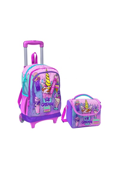 Coral High Pembe Mor Dondurma Işıklı Tekerlekli Okul Çantası Ve Beslenme Seti - Kız Çocuk