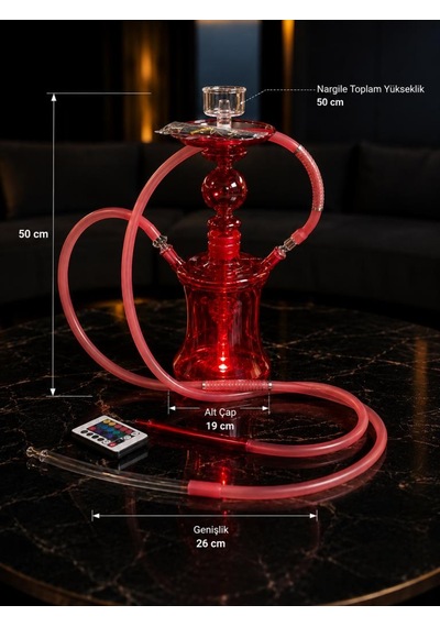 Nargile Çift Kişilik Komple Cam El İşçiliği Led Işıklı Kumandalı Özel Tasarım Nargile
