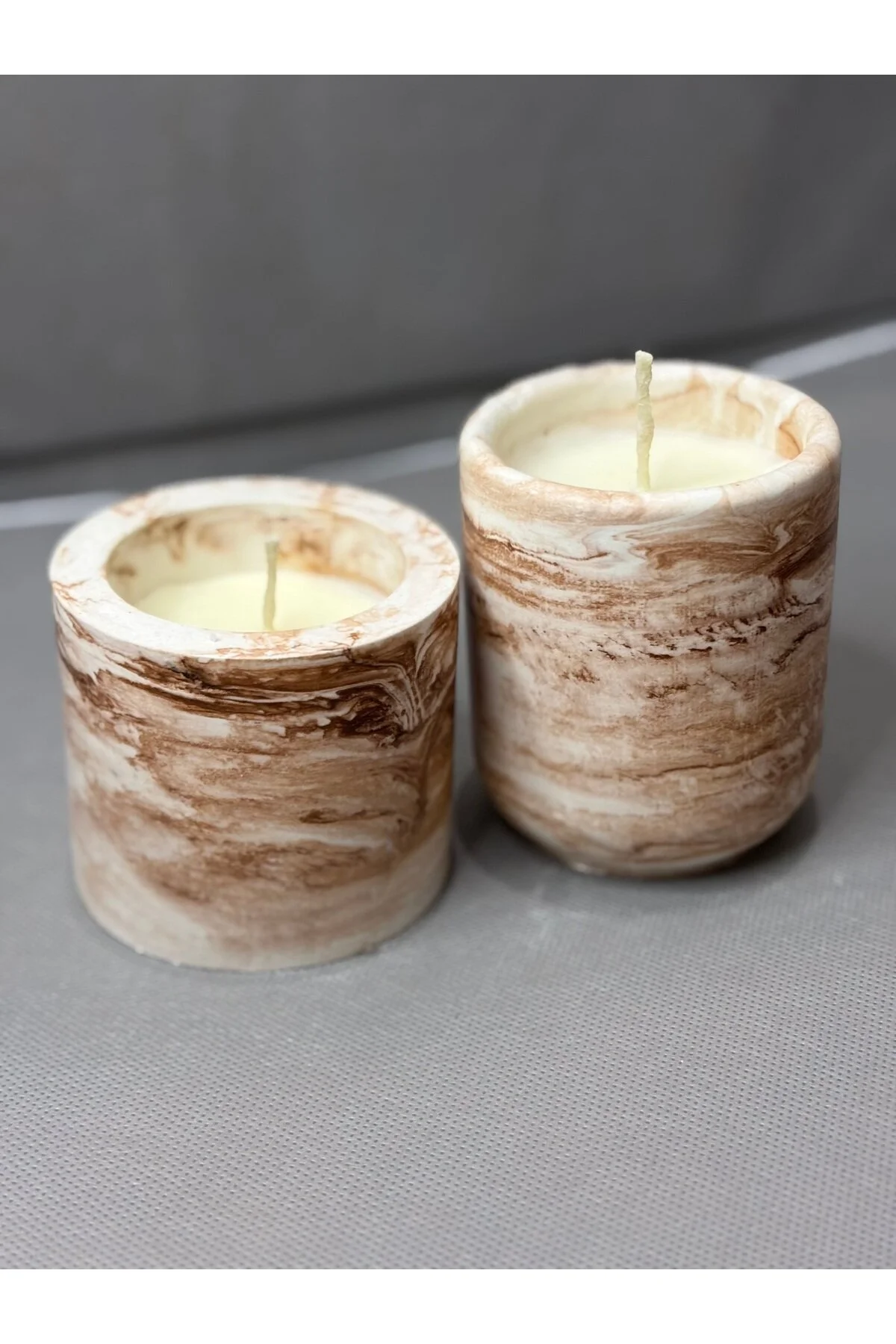 Beton Kase Tarçın Kokulu Soya Wax Mum Seti 2 Li Acı Kahverengi