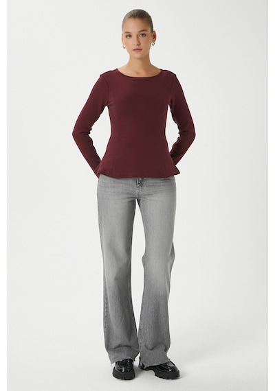 Ritnice Kadın Runa Premium Bordo Peplum Bluz Bordo