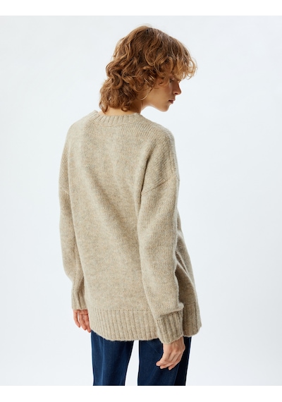 Koton Basic Triko Tunik Bisiklet Yaka Uzun Kollu Kahverengi 5wal60002ıt Kahve