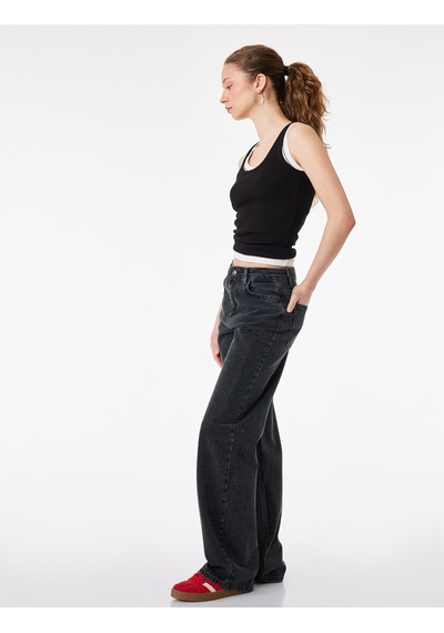Koton Düz Paça Normal Bel Taş Detaylı Pamuklu Denim Pantolon - Straight Fit Jean Siyah 6sal40158md Siyah Koton Düz Paça Normal Bel Taş Detaylı Pamuklu Denim Pantolon - Straight Fit Jean Siyah 6sal40158md Siyah