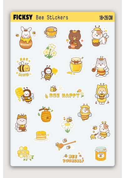 Kawaii Stili Sevimli Arı Sticker Seti - 22 Adet Etiket Çıkartma Diğer