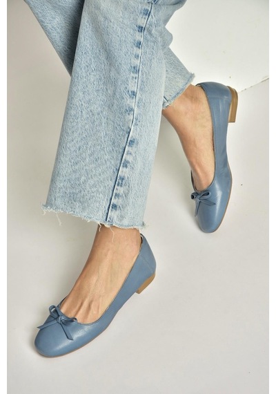 Fox Shoes Y398224203 Mavi Hakiki Deri Kadın Babet Mavi