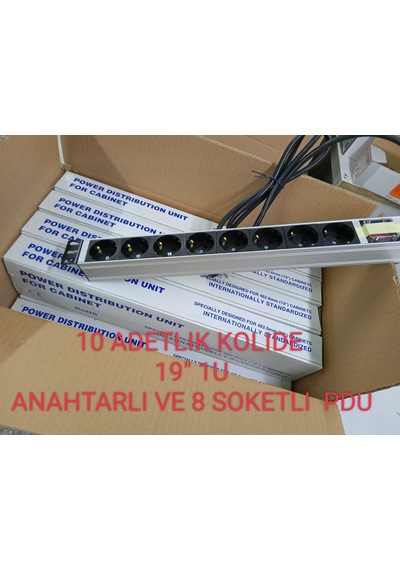 19" 1U 8'Li Schuko Anahtarlı Alüminyum Rack Kabin PDU(10 ADET)