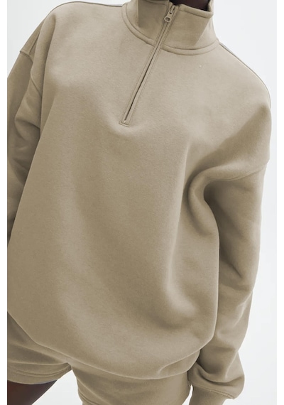Madmext Bej Fermuar Detaylı Oversize Sweatshirt Mg1933 Bej