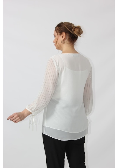 Moda Berray 3243 Kolu Taş Baskılı Şık Bluz Beyaz