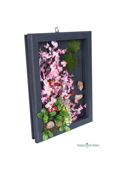 Yapay Çiçek Sitesi Ahşap Çerçeveli Yapay Çiçek Duvar Tablosu 28x37 Cm Model 4 Yeşil