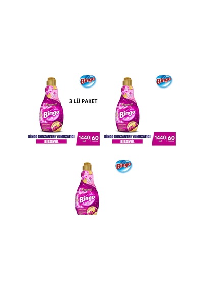 Bingo Soft Konsantre Çamaşır Yumuşatıcısı Begonvil 1440 Ml X 3 Adet 3'lü Set
