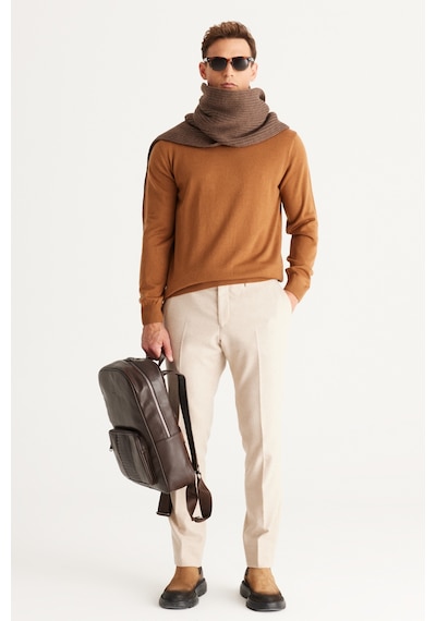 AC&Co / Altınyıldız Classics Altinyildiz Classics Erkek Tarçın Standart Fit Normal Kesim Yarım Balıkçı Yaka Triko 4A4923100005TRCM Tarçın