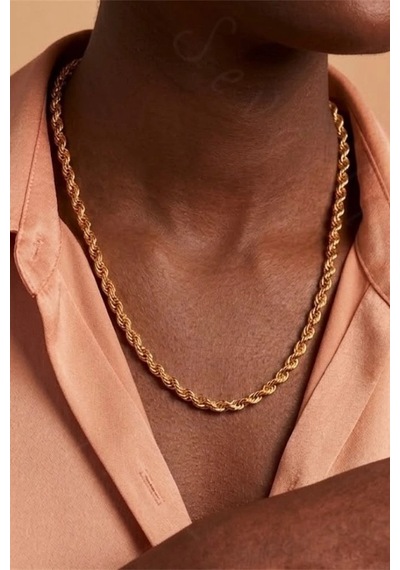 Halat / Örgü Zincir Model Gold Çelik Kolye Sarmal Unisex Kolye Kuzey Serisi