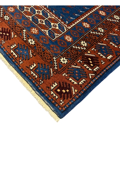 El Dokuma Sıfır Yağcıbedir Seccade 113x120 Mavi Kahve Kök Boya %100 Yün Namazlık