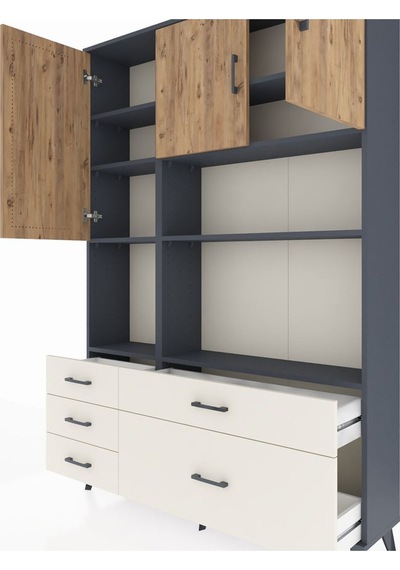 Arges Dolap 8 Raflı 5 Çekmeceli 3 Kapaklı 132x30x195 Antrasit... Antrasit