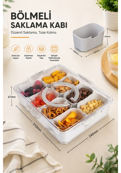 Emilahome Bölmeli Atıştırma Kabı Kahvaltılık Çok Amaçlı Organizer Gri - 878793679 Gri