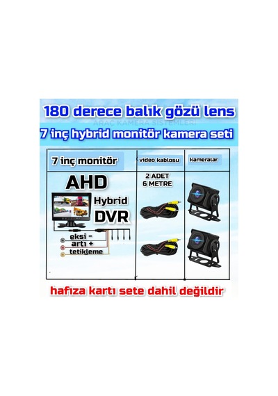 7 '' Hybrid Dvr Ekran 2 Adet 180'' Balık Gözü Lens Geniş Açı Set