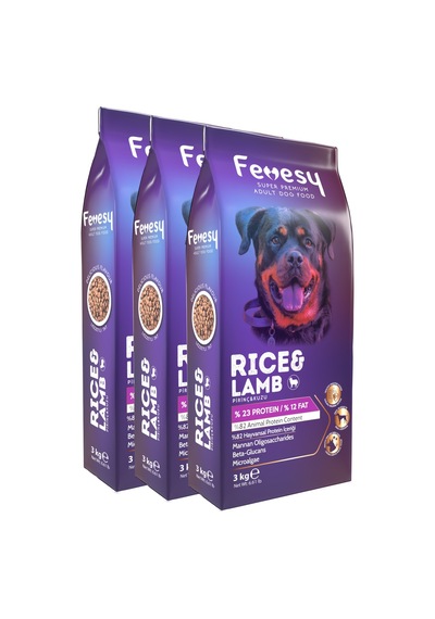 Fevesy Kuzu & Pirinçli Yetişkin Köpek Maması 3 x 3 KG