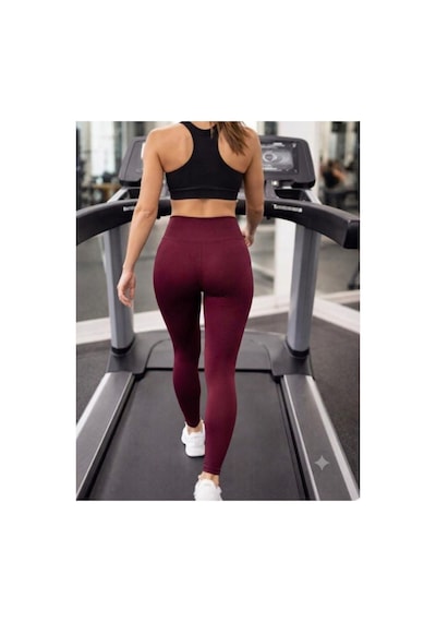 Mercan Kids & Butik Kadın Yüksek Bel Toparlayıcı Tayt Dikişsiz İç Göstermez Spor Taytı Bordo