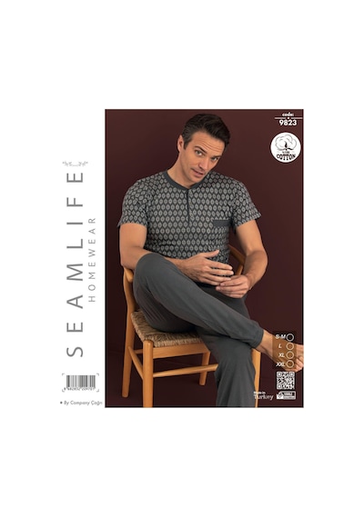 Seamlife Erkek %100 Pamuk Yazlık Kısa Kollu Pijama Takımı 9823 Gri