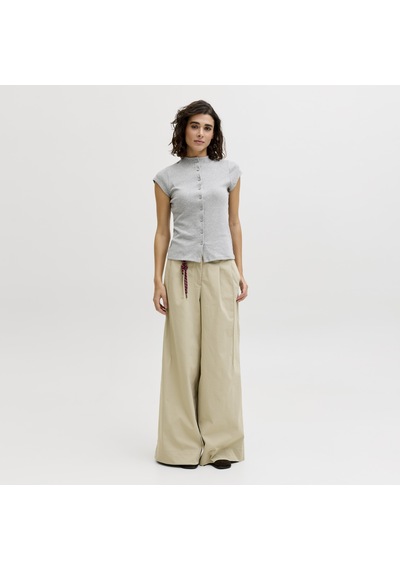 Jack & Jones Kadin Yüksek Yaka Streç Kalip Tisört - Mya - 12296437 Medium Grey Melange