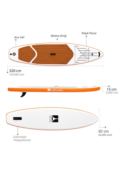 Şişme Sup Board Turuncu Stand Up Paddle Board 320 82 15 Cm
