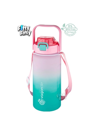 Vagonlife Tritan 1500ml Askılı-pipetli/pipetsiz Kullanım Çift Renk Softtouch Motivasyon Matarası Çıkartma Hediyeli 001